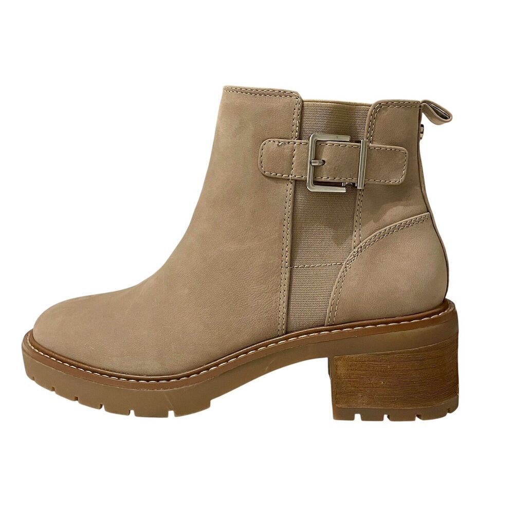 Alex Marie 9.5M Buckle Lug Heel Ankle Boots Booties Taupe Inside Zipper …